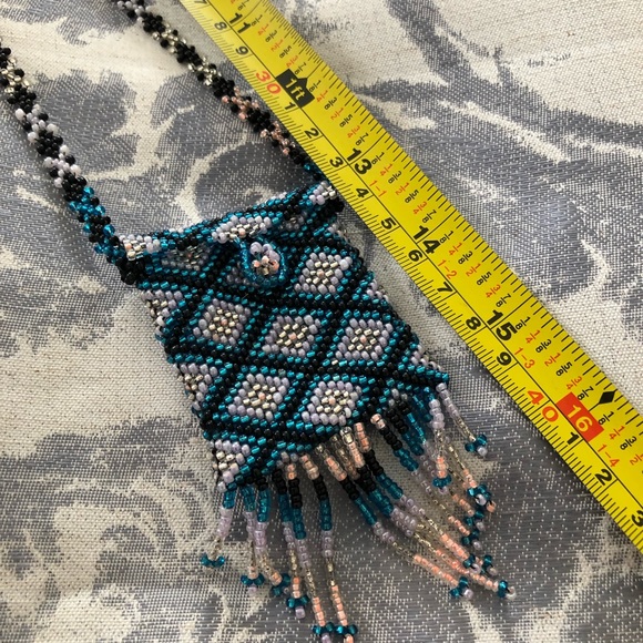 Southwestern Blue Beaded Medicine Bag Necklace NWOT - Picture 5 of 7